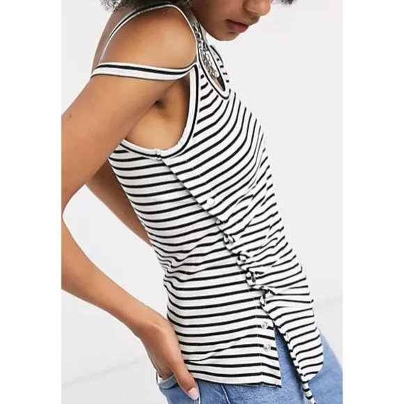 AllSaints Hatti Striped Cami Ruched Black White Stripe US 0 $44 NWOT Boho - Picture 3 of 14